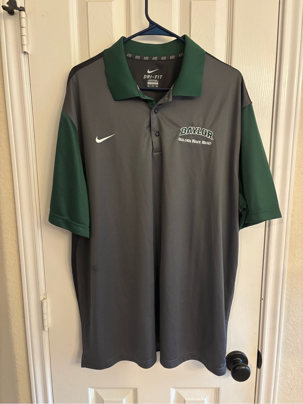 Nike Dri-FIT Baylor Golden Wave Band Polo Shirt Gray Green Embroidered XXL